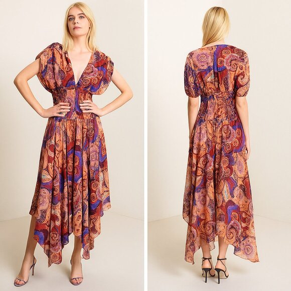 NWT A.L.C. Lucia Maxi Dress Terracotta Paisley Silk Bohemian Resort Size 8 - Picture 1 of 10